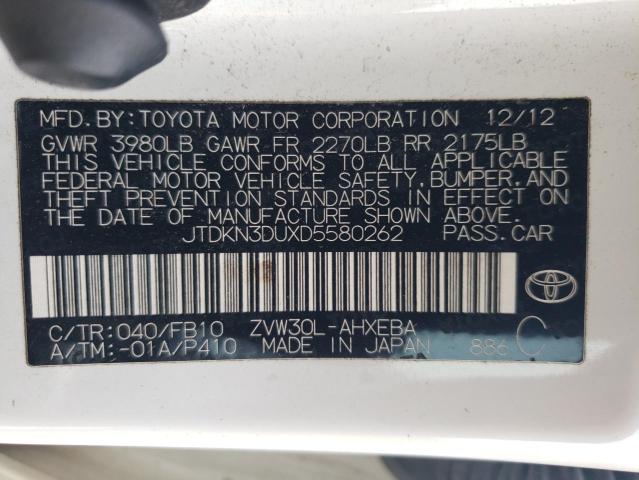 VIN JTDKN3DUXD5580262 2013 Toyota Prius no.12