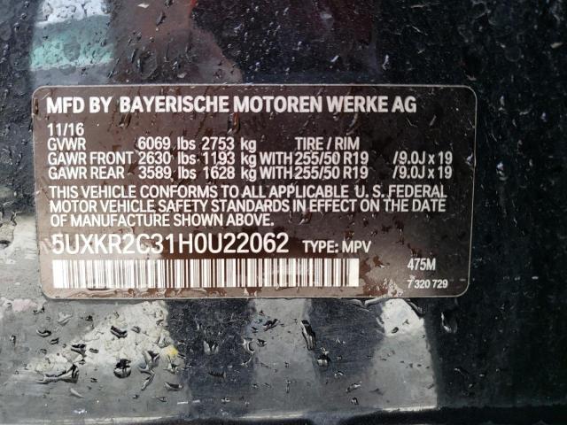 VIN 5UXKR2C31H0U22062 2017 BMW X5, Sdrive35I no.13