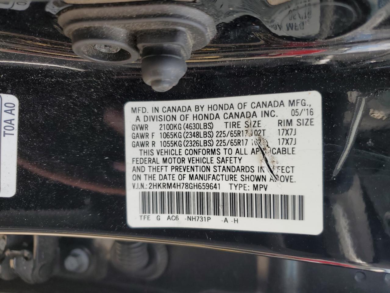 2HKRM4H78GH659641 2016 Honda Cr-V Exl