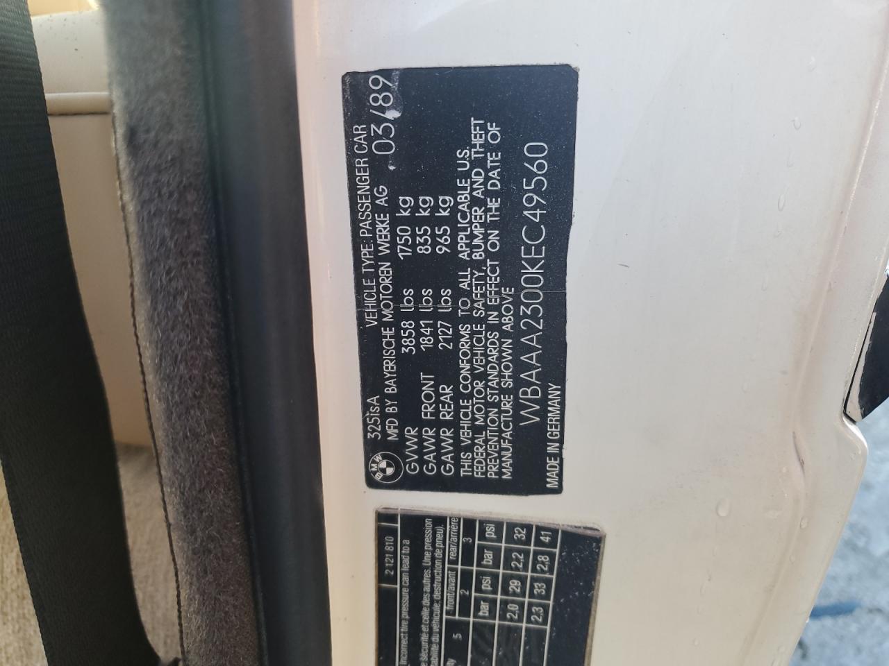 WBAAA2300KEC49560 1989 BMW 325 I Automatic