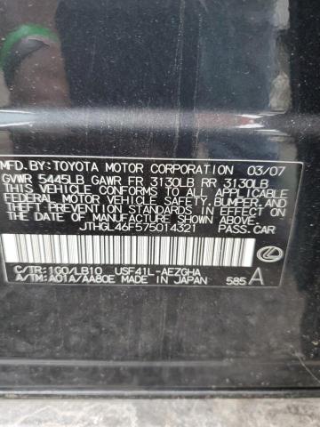 2007 Lexus Ls 460L VIN: JTHGL46F575014321 Lot: 62825214