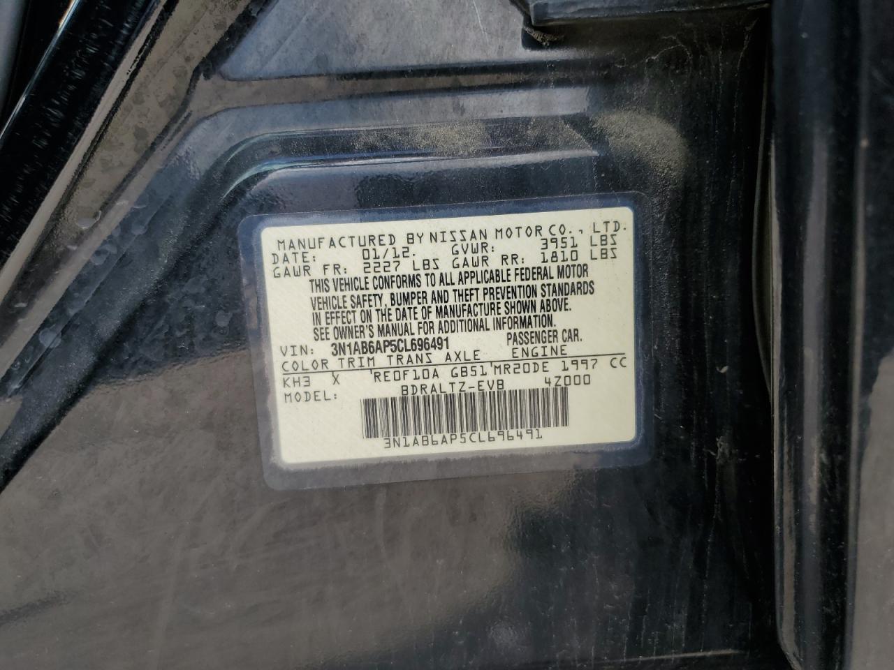 3N1AB6AP5CL696491 2012 Nissan Sentra 2.0