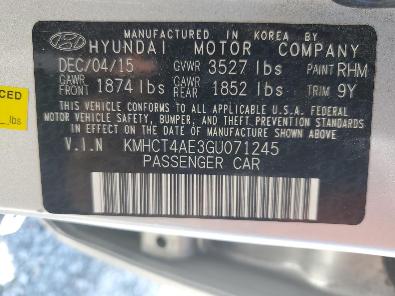 KMHCT4AE3GU071245 2016 Hyundai Accent Se