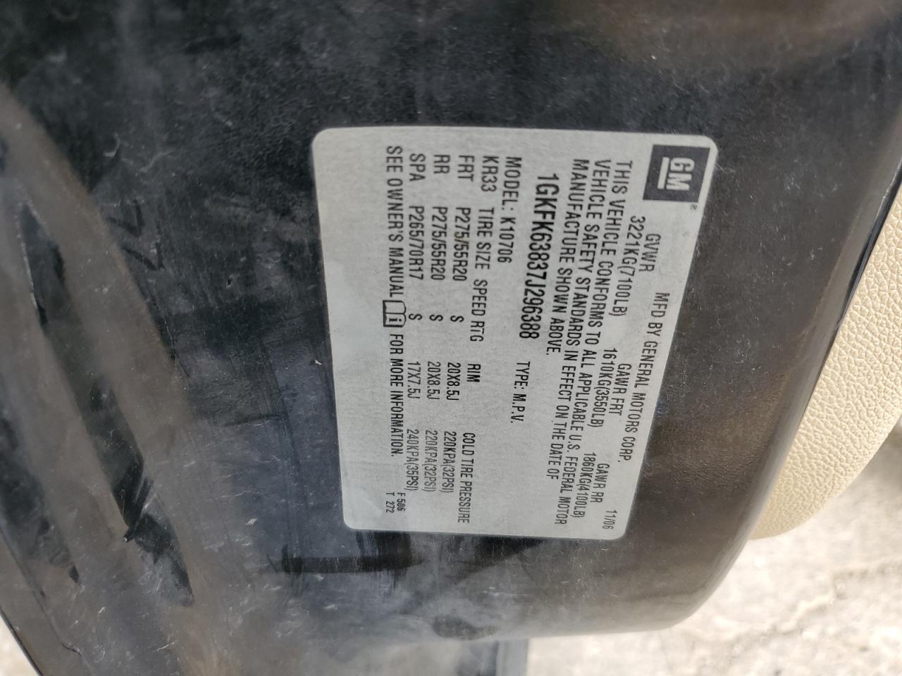 1GKFK63837J296388 2007 GMC Yukon Denali