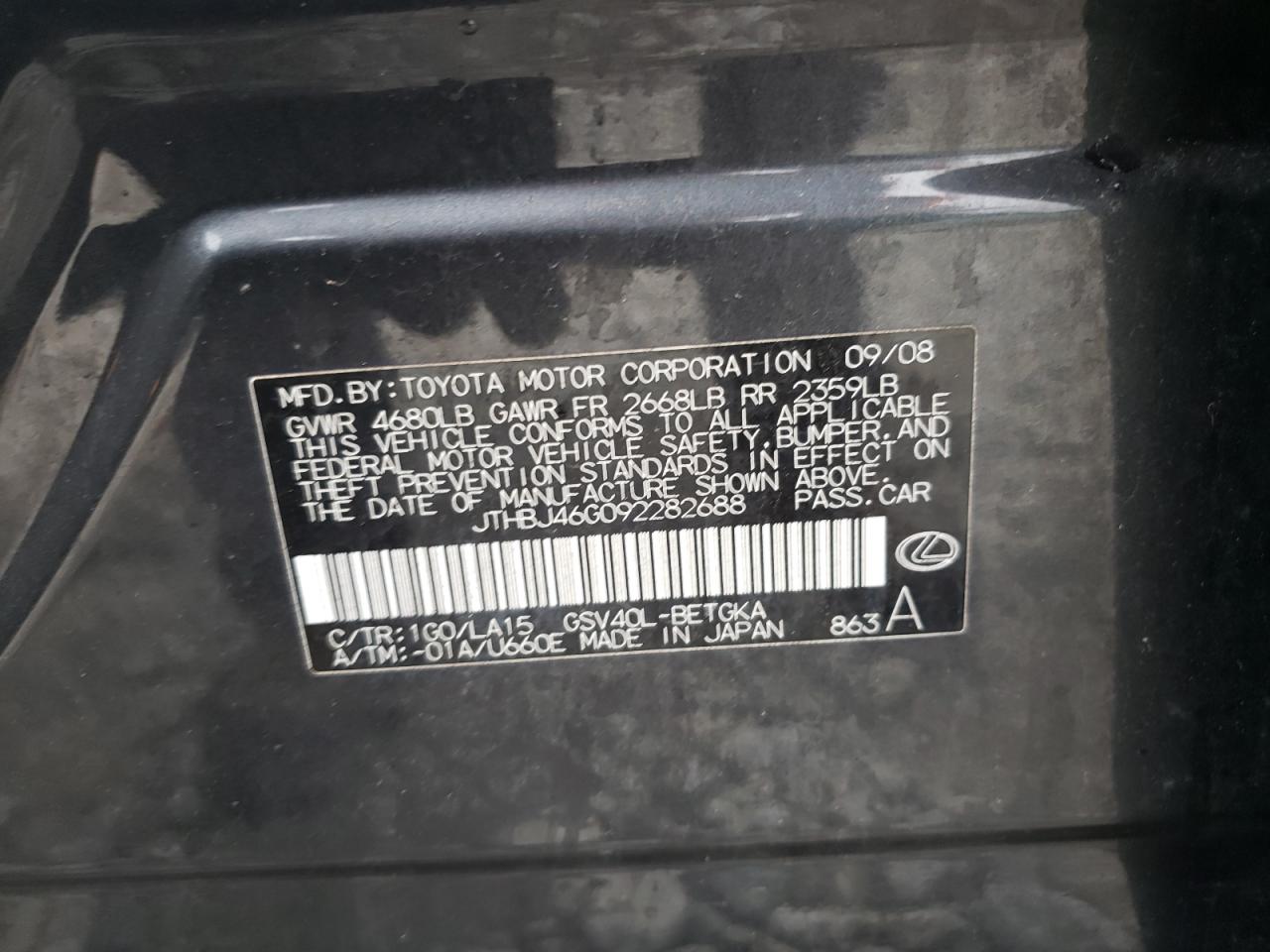 JTHBJ46G092282688 2009 Lexus Es 350