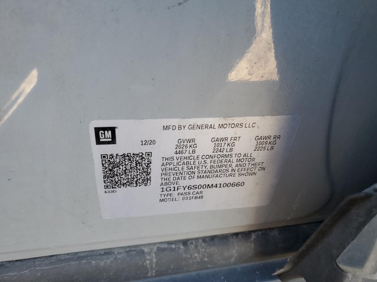 1G1FY6S00M4100660 2021 Chevrolet Bolt Ev Lt