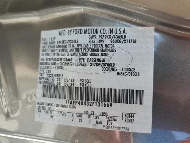 2002 Ford Mustang VIN: 1FAFP40432F131669 Lot: 63211694
