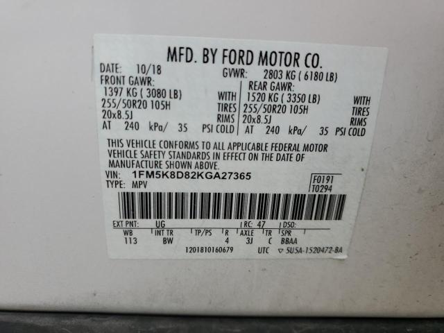 1FM5K8D82KGA27365 2019 FORD EXPLORER - Image 13