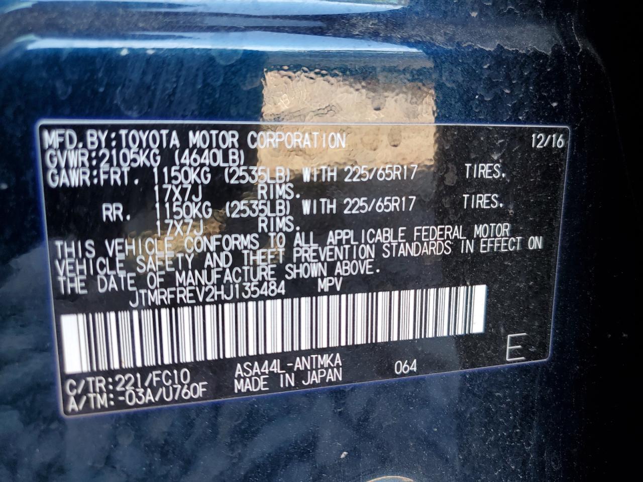 JTMRFREV2HJ135484 2017 Toyota Rav4 Xle