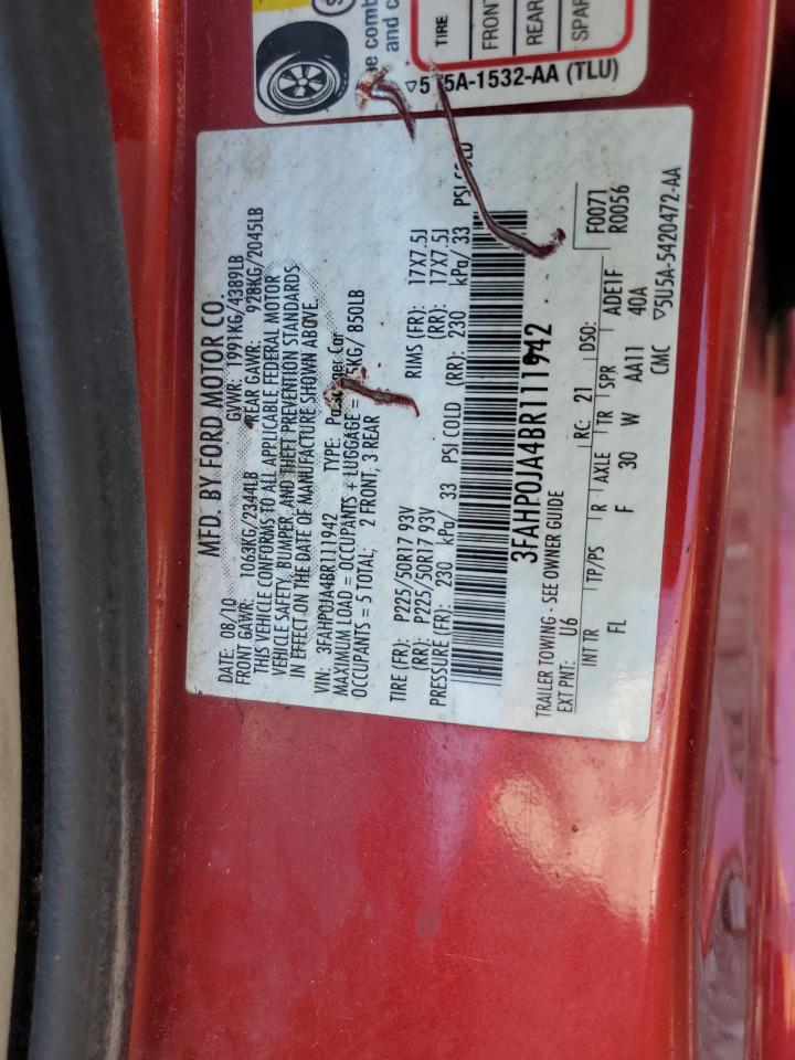 3FAHP0JA4BR111942 2011 Ford Fusion Sel