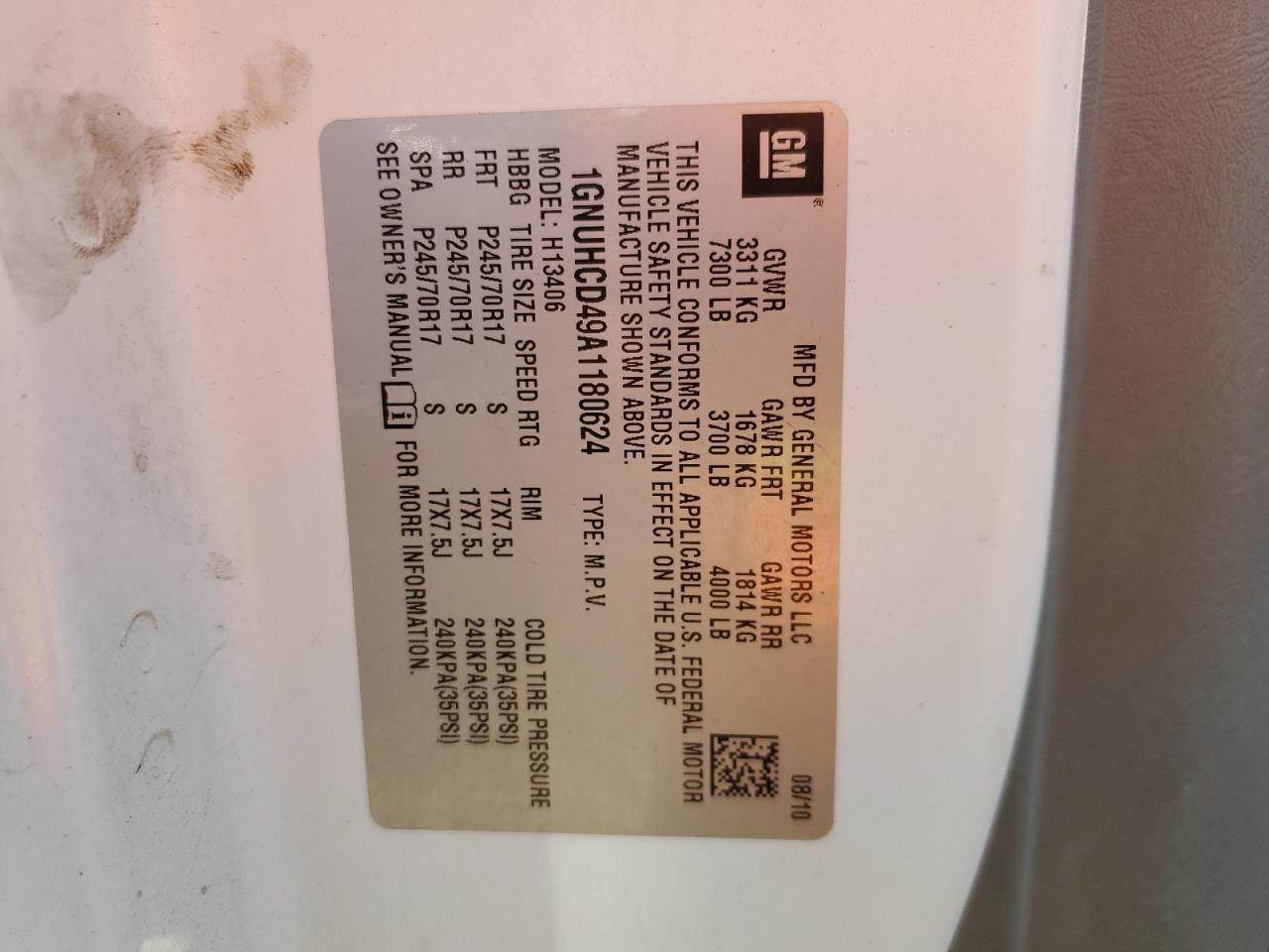 1GNUHCD49A1180624 2010 Chevrolet Express G1500 Lt