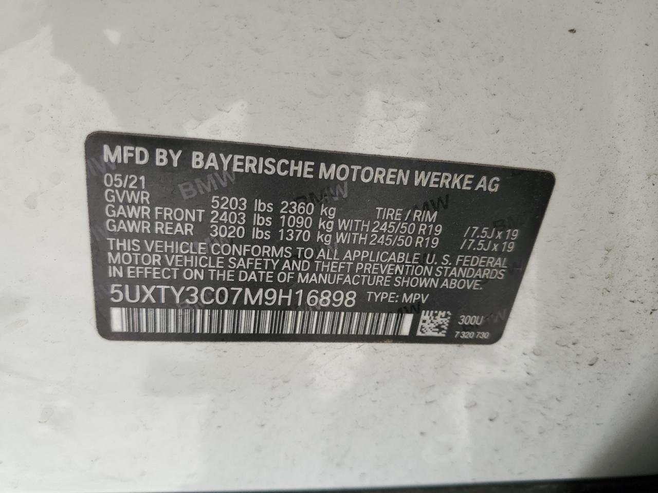 5UXTY3C07M9H16898 2021 BMW X3 Sdrive30I