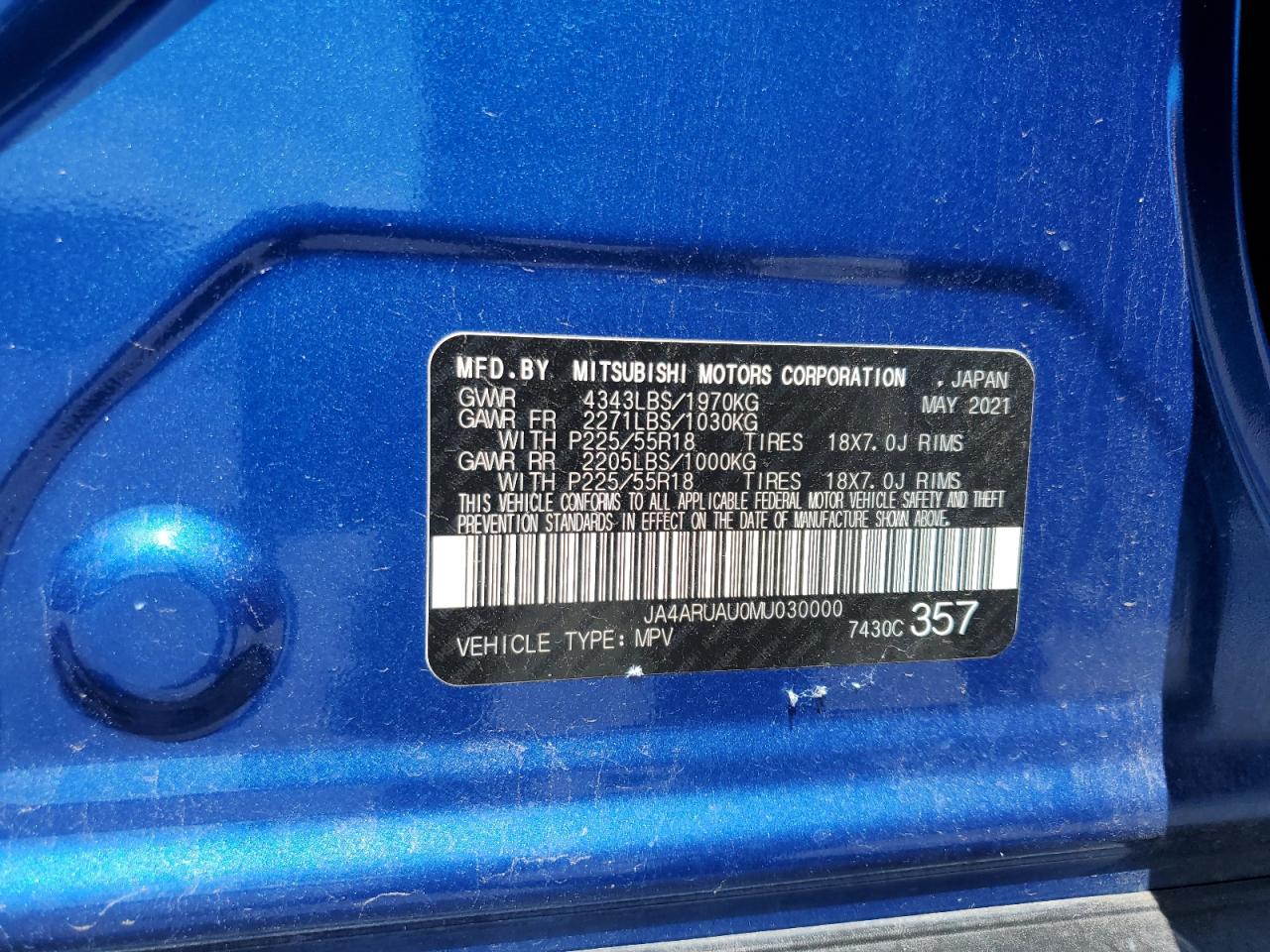 JA4ARUAU0MU030000 2021 Mitsubishi Outlander Sport Es