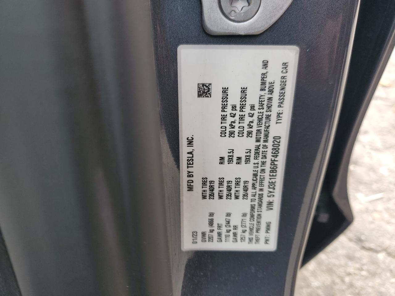 5YJ3E1EB6PF468020 2023 Tesla Model 3