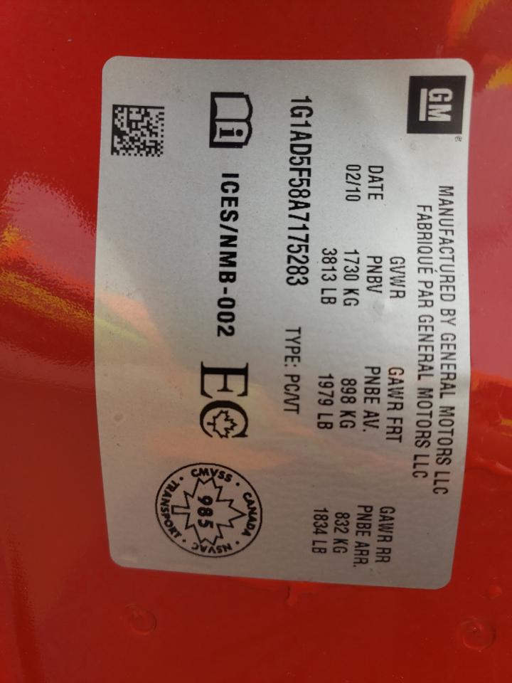 1G1AD5F58A7175283 2010 Chevrolet Cobalt 1Lt