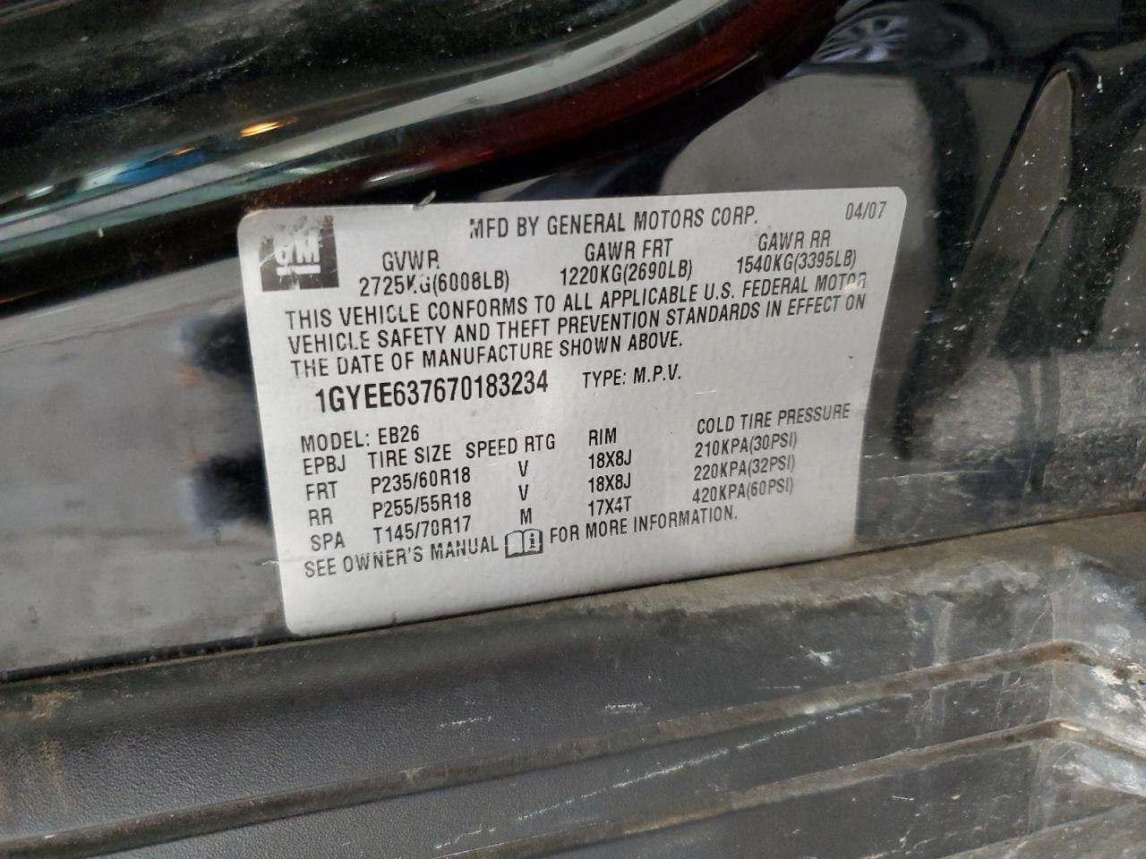 1GYEE637670183234 2007 Cadillac Srx