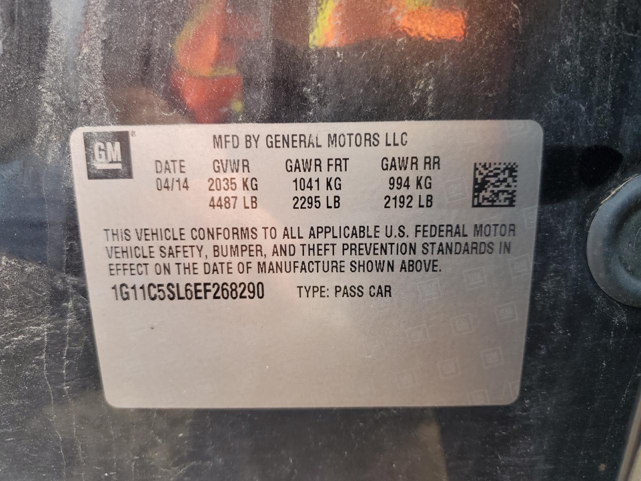 1G11C5SL6EF268290 2014 Chevrolet Malibu 1Lt