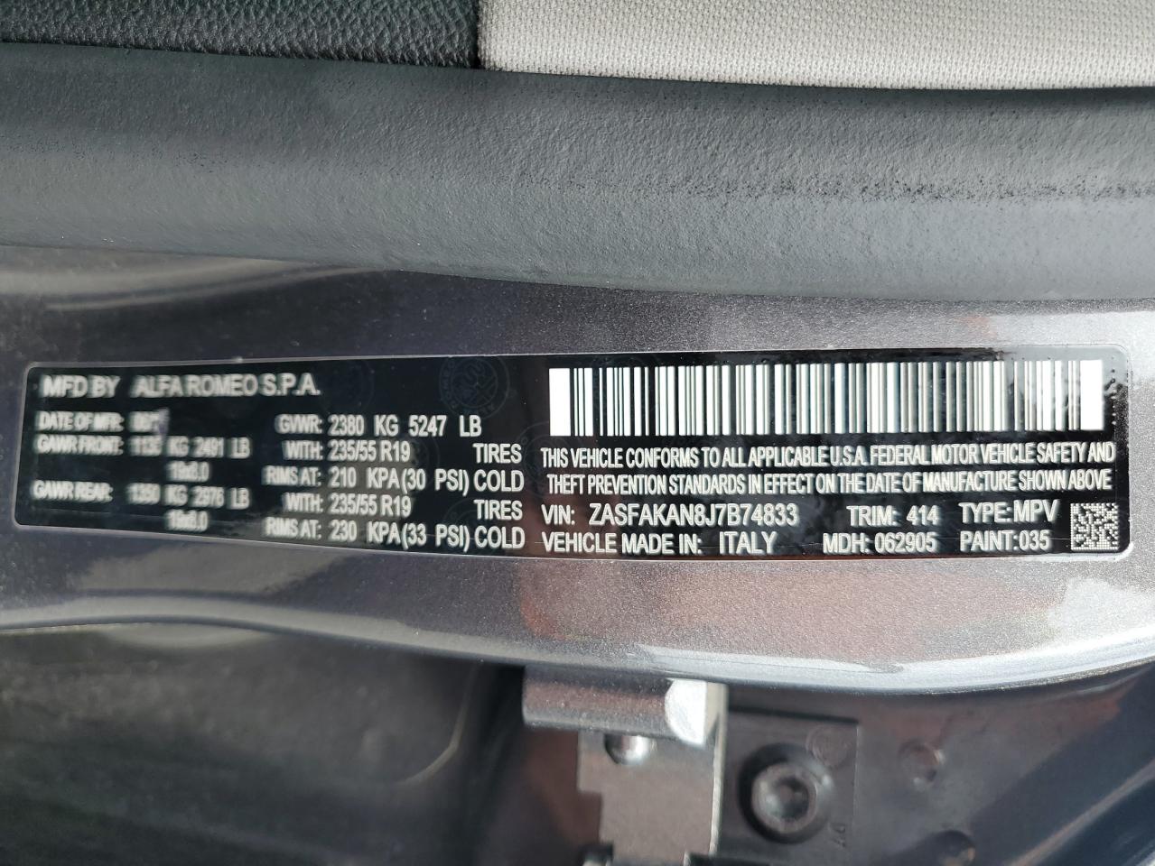 ZASFAKAN8J7B74833 2018 Alfa Romeo Stelvio