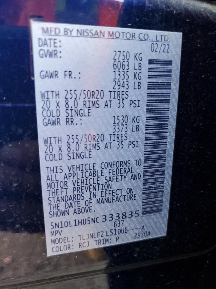 5N1DL1HU5NC333835 2022 Infiniti Qx60 Autograph