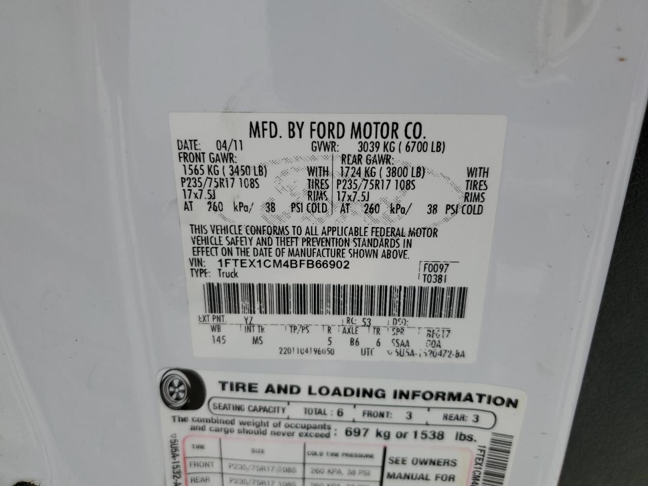 1FTEX1CM4BFB66902 2011 Ford F150 Super Cab