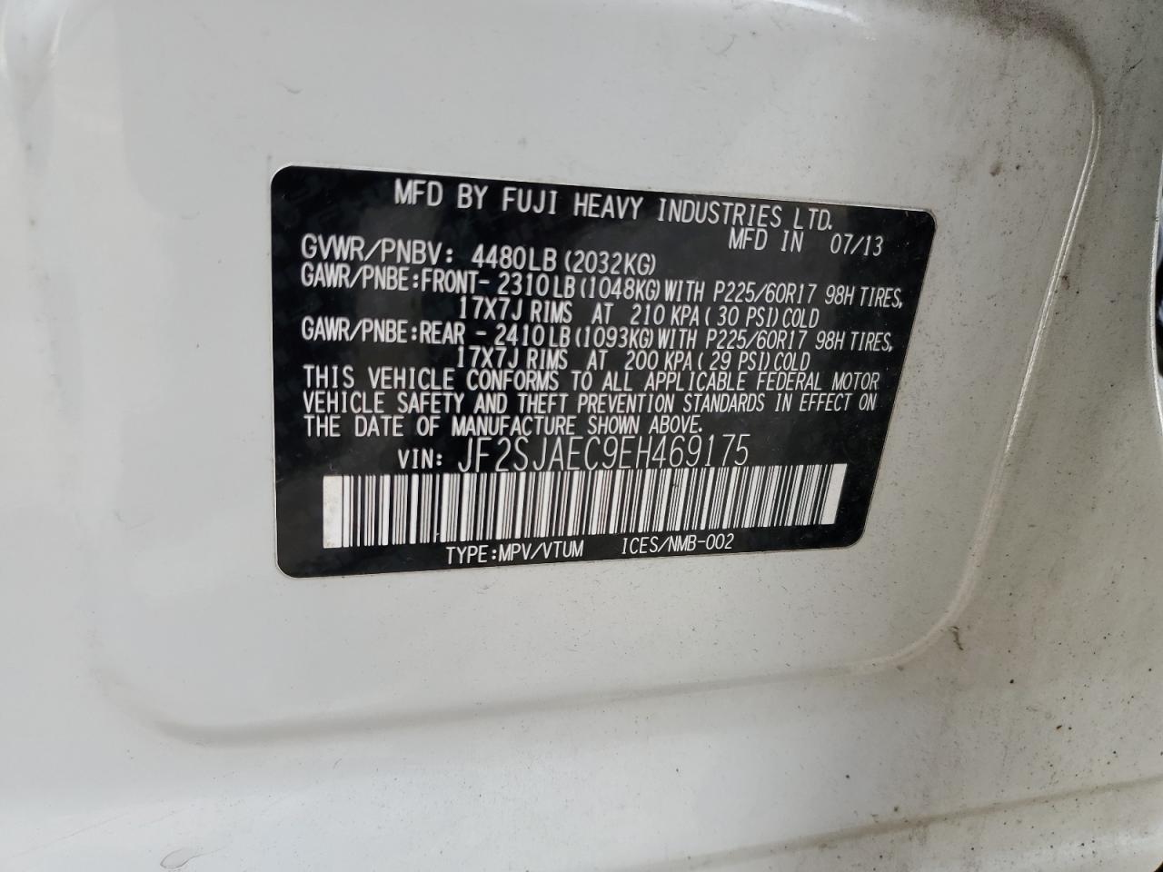 JF2SJAEC9EH469175 2014 Subaru Forester 2.5I Premium