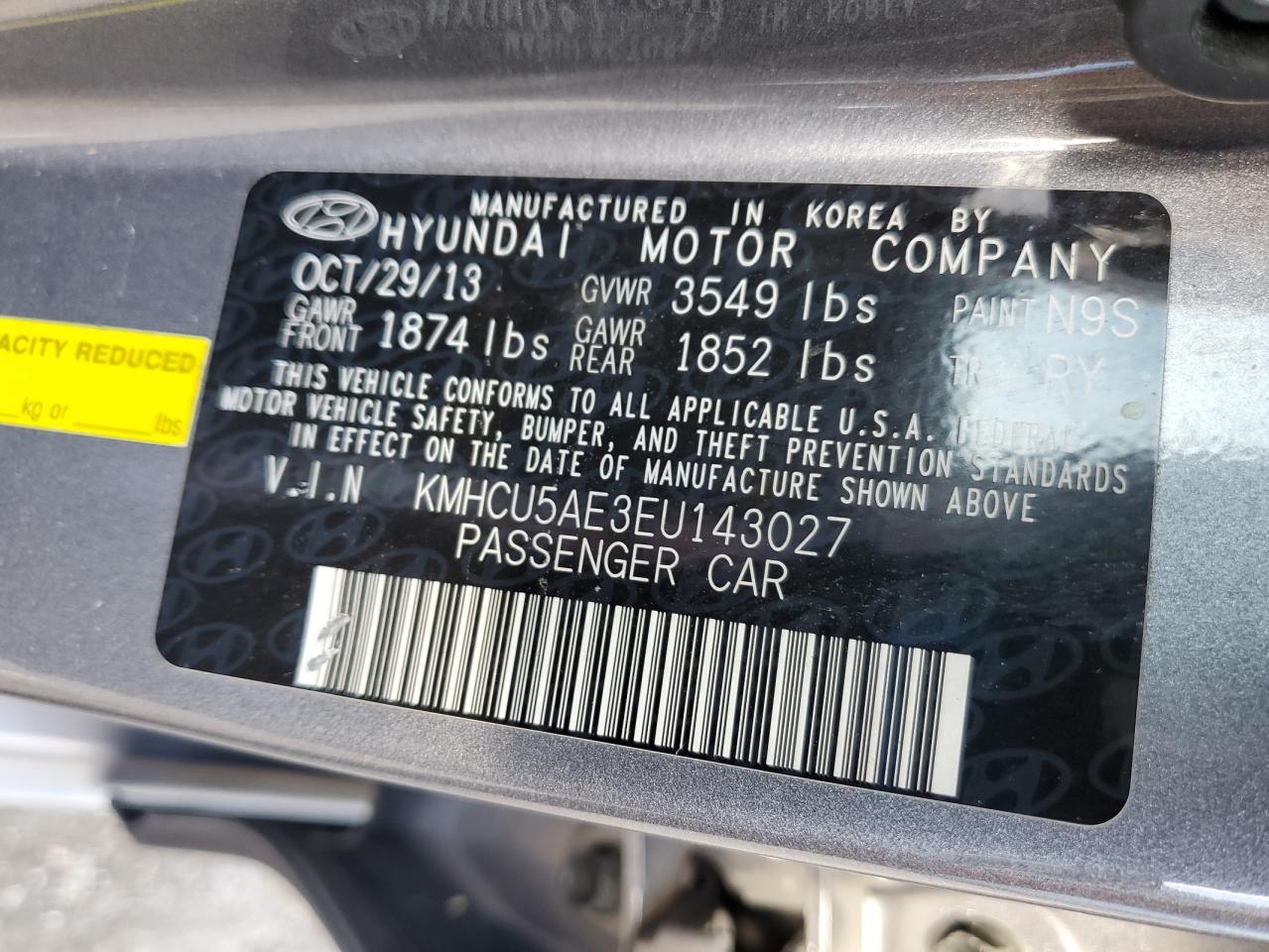 KMHCU5AE3EU143027 2014 Hyundai Accent Gls