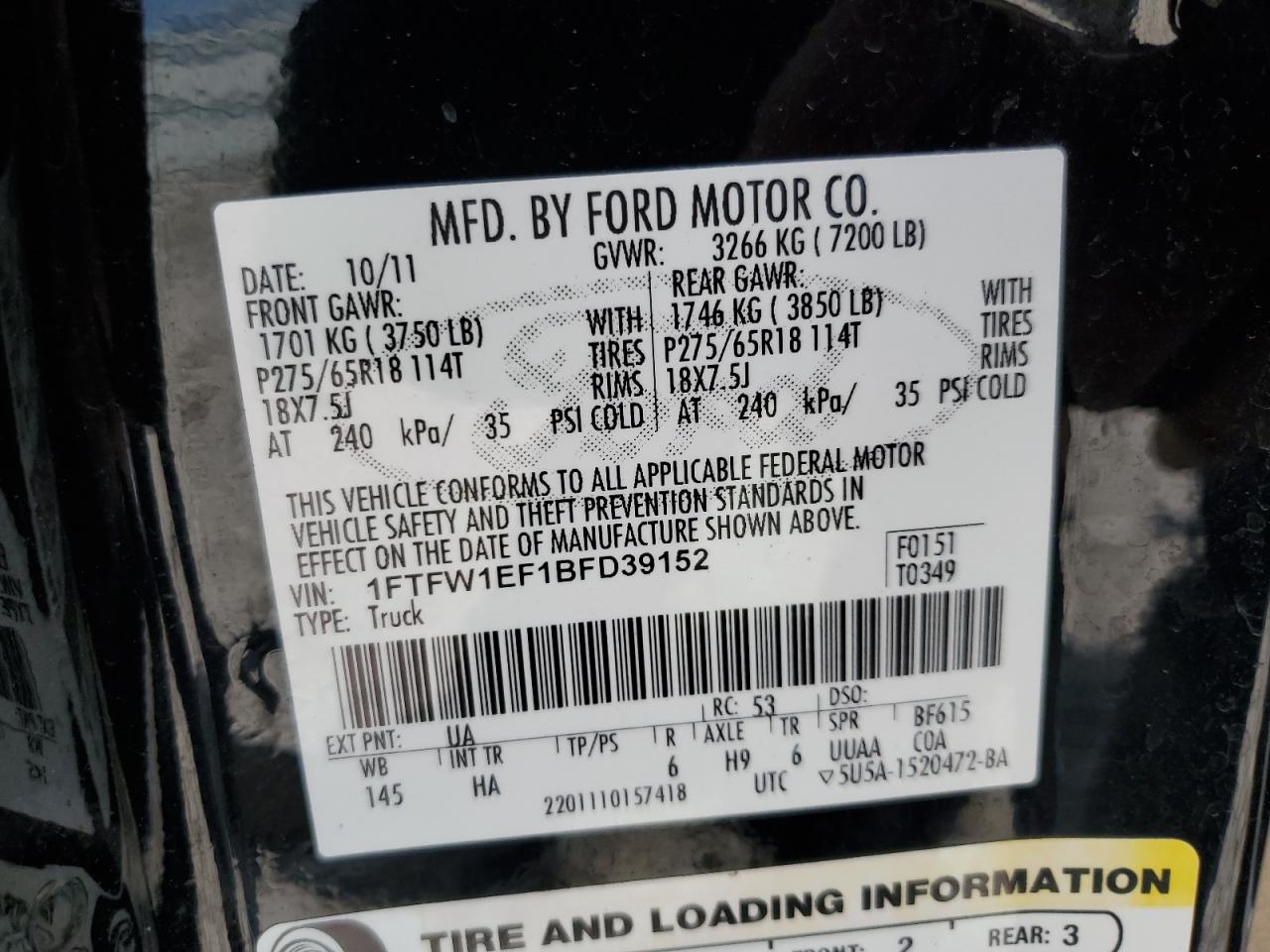 1FTFW1EF1BFD39152 2011 Ford F150 Supercrew