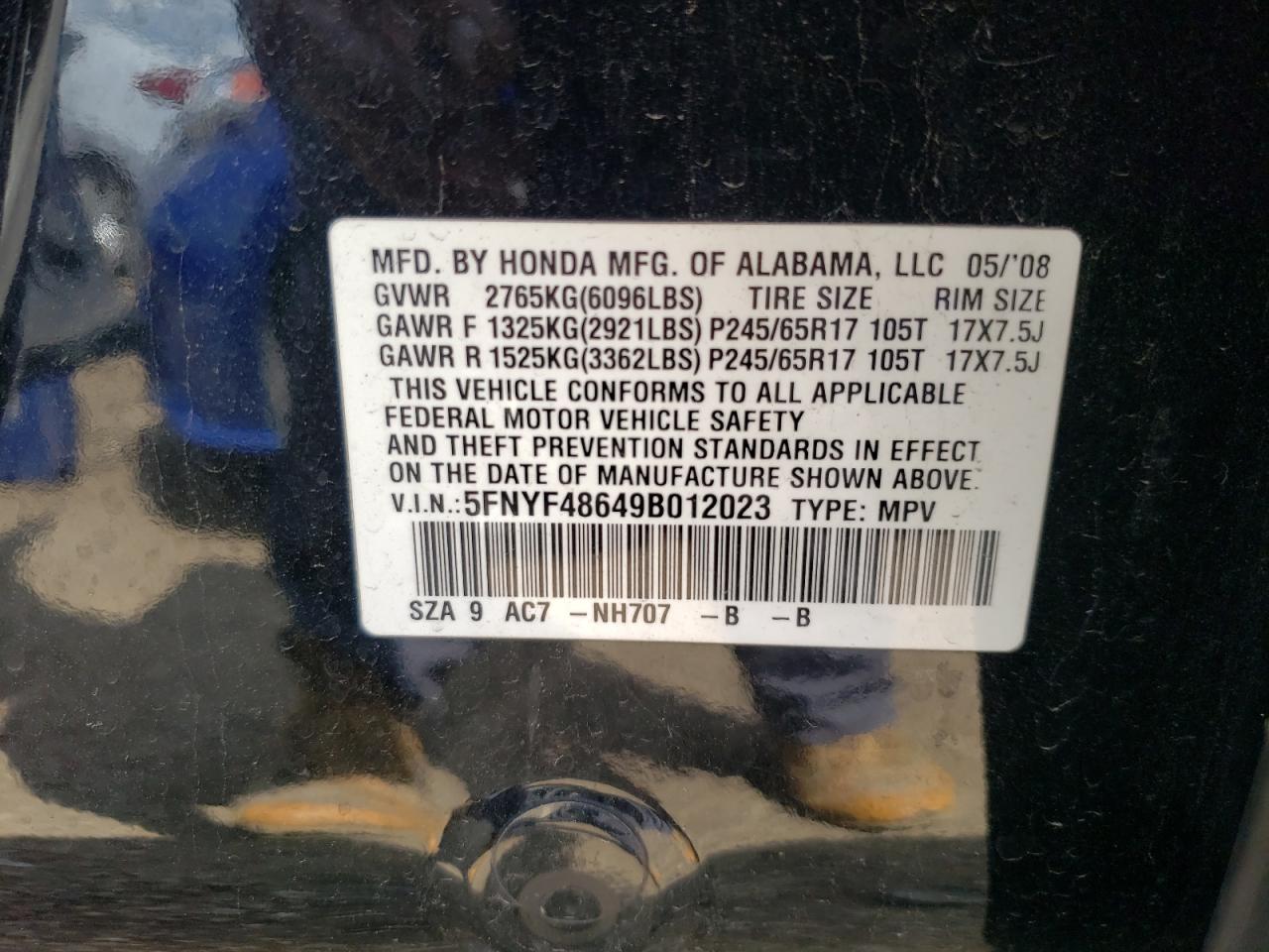 5FNYF48649B012023 2009 Honda Pilot Exl