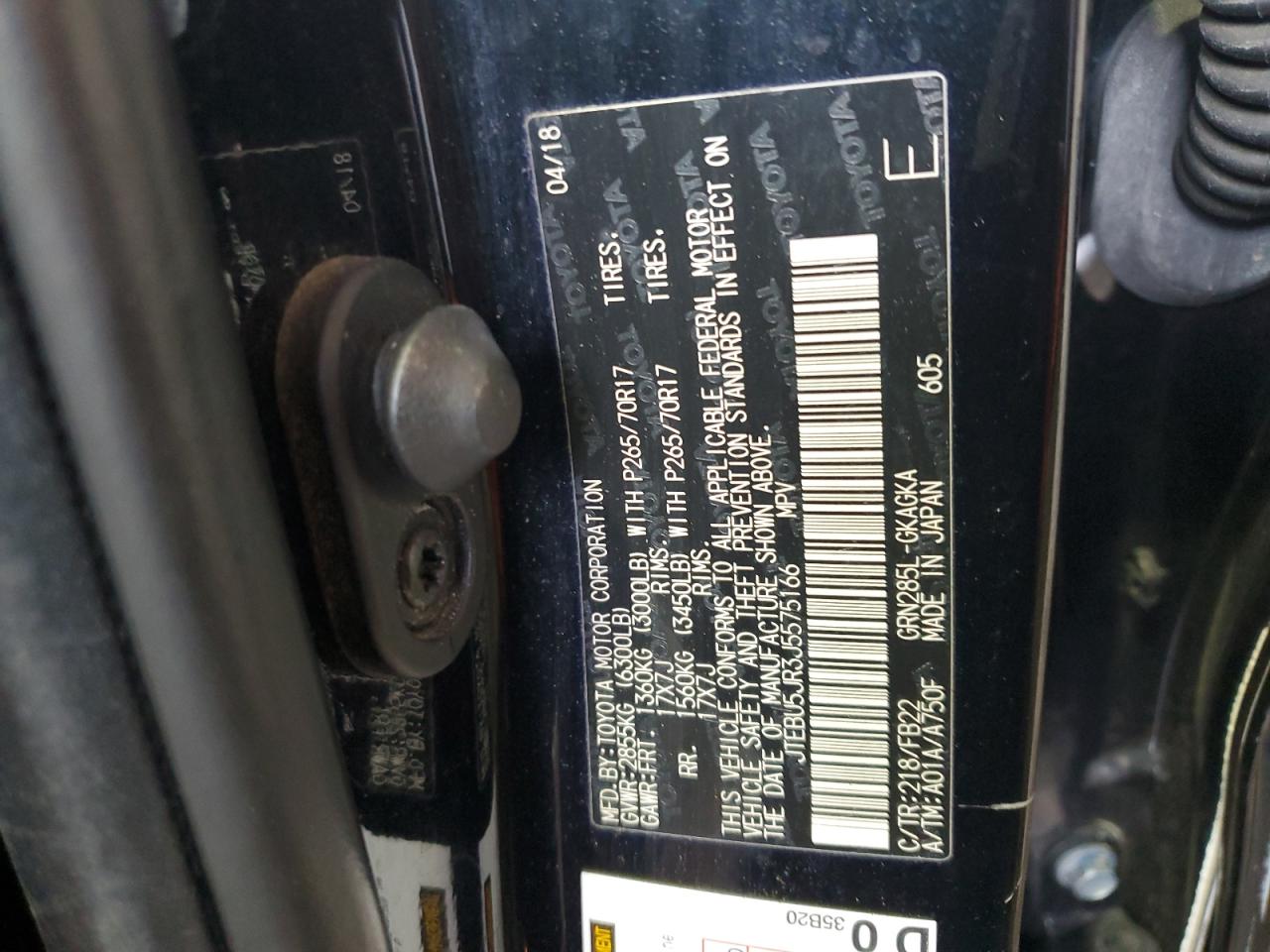 JTEBU5JR3J5575166 2018 Toyota 4Runner Sr5/Sr5 Premium