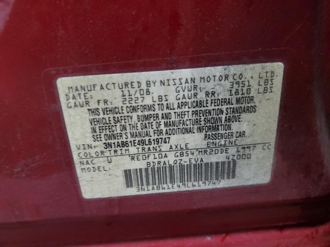 3N1AB61E49L619747 2009 Nissan Sentra 2.0