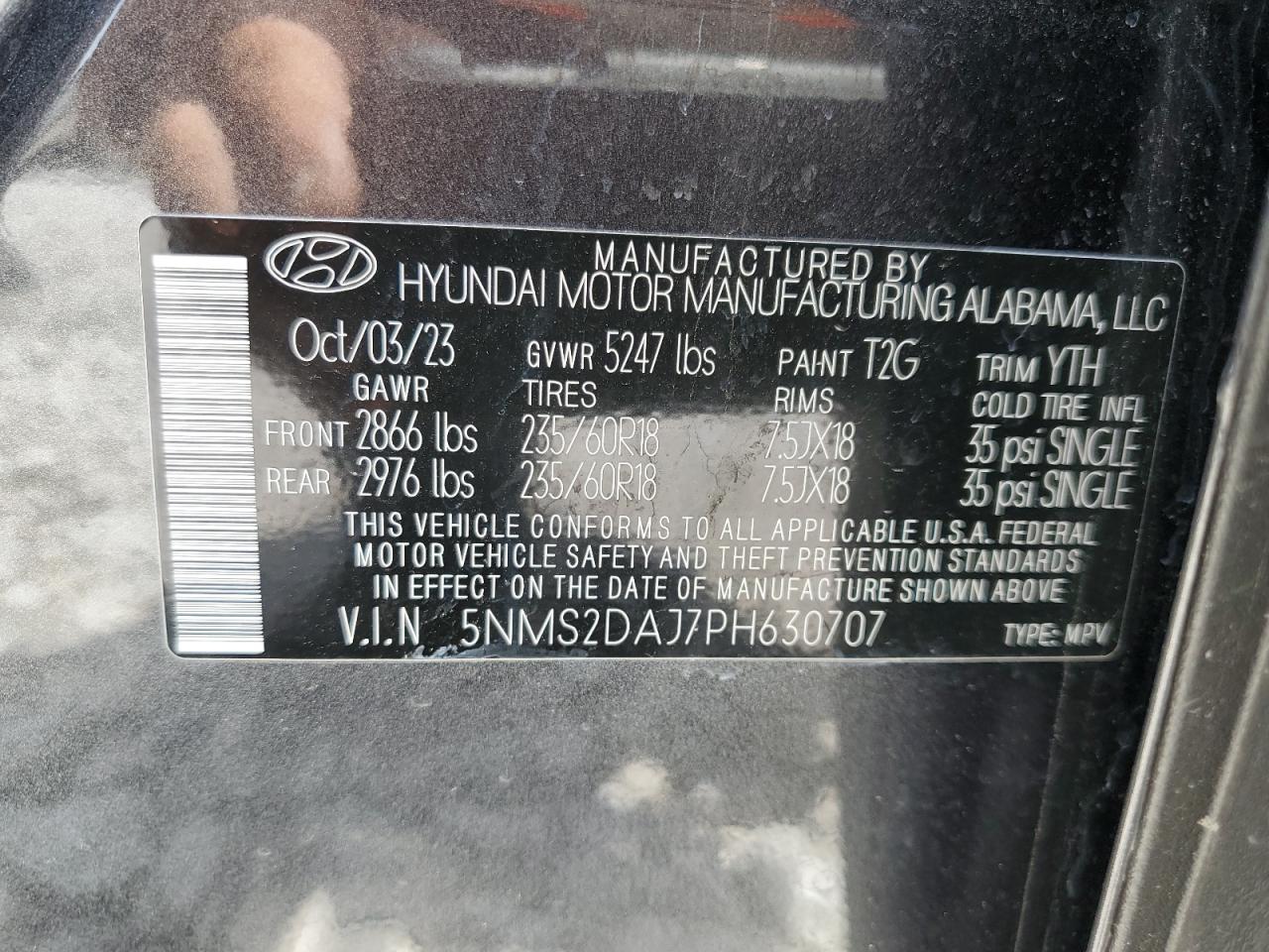 5NMS2DAJ7PH630707 2023 Hyundai Santa Fe Sel