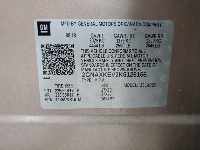 2019 Chevrolet Equinox Lt VIN: 2GNAXKEV2K6126166 Lot: 62110964