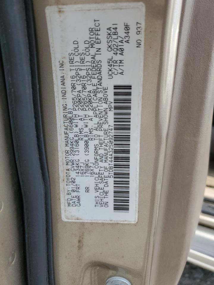 5TDBT44A32S092747 2002 Toyota Sequoia Sr5