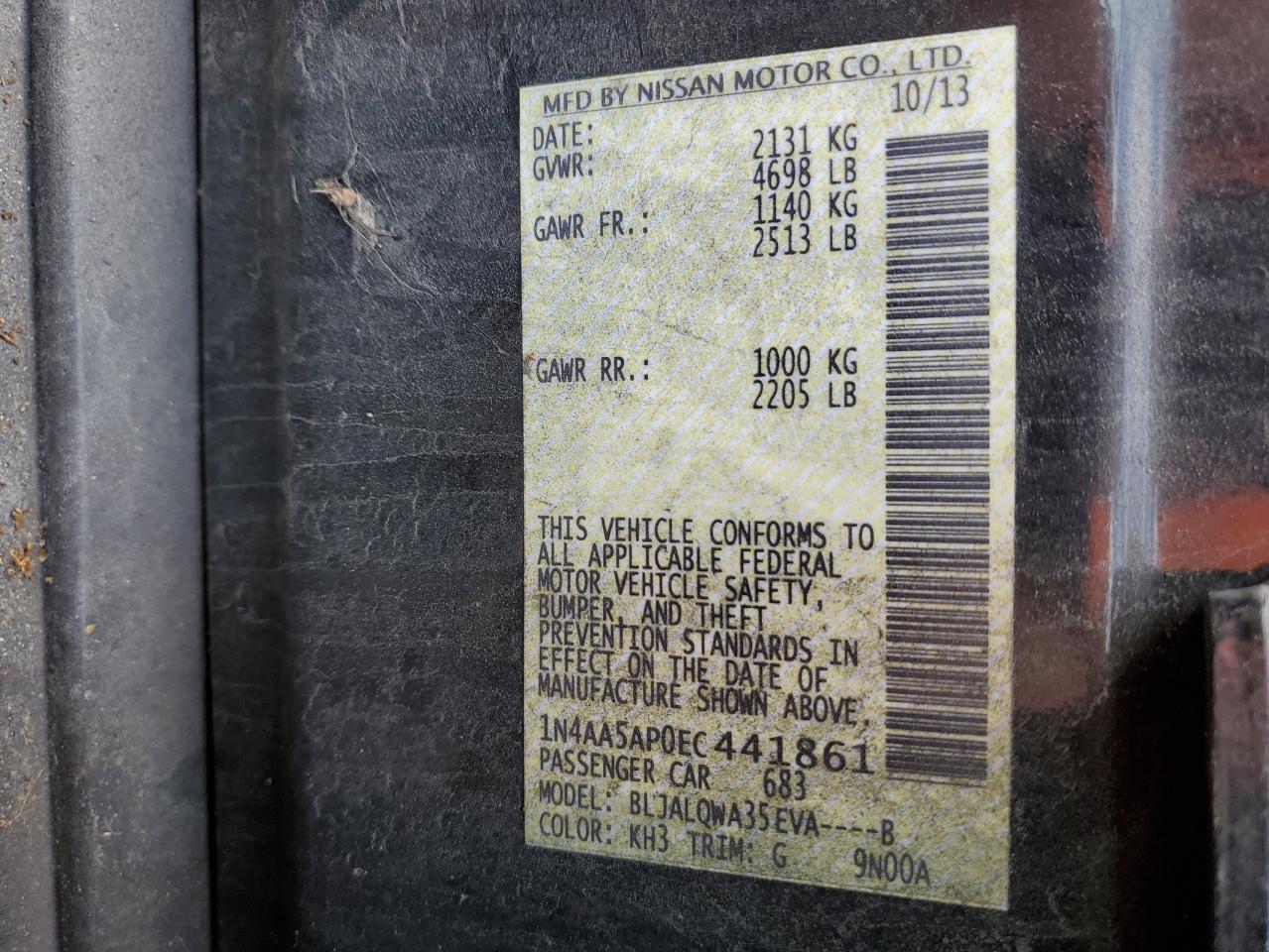 1N4AA5AP0EC441861 2014 Nissan Maxima S