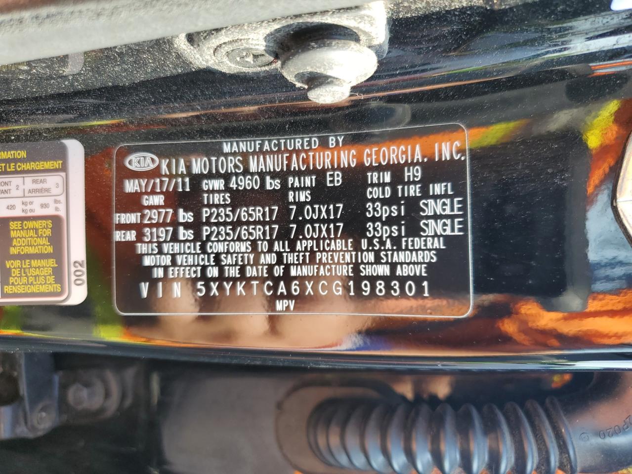 5XYKTCA6XCG198301 2012 Kia Sorento Base