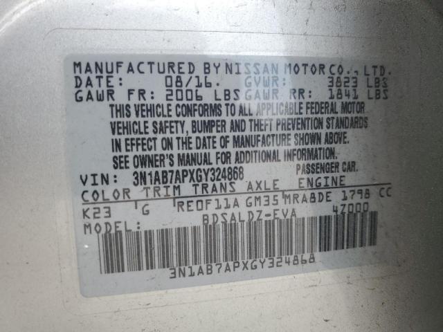 2016 Nissan Sentra S VIN: 3N1AB7APXGY324868 Lot: 61610254