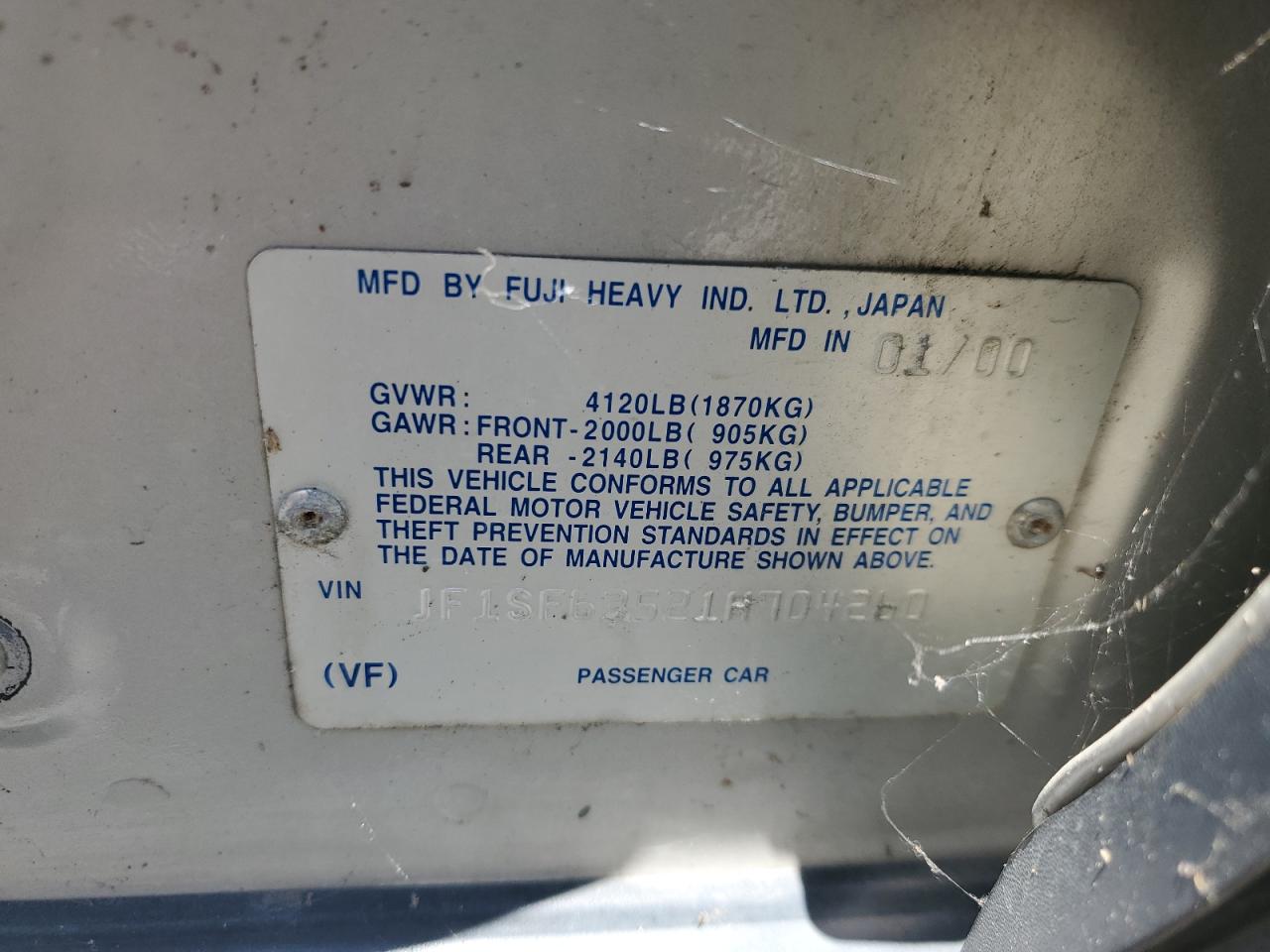 JF1SF63521H704260 2001 Subaru Forester L