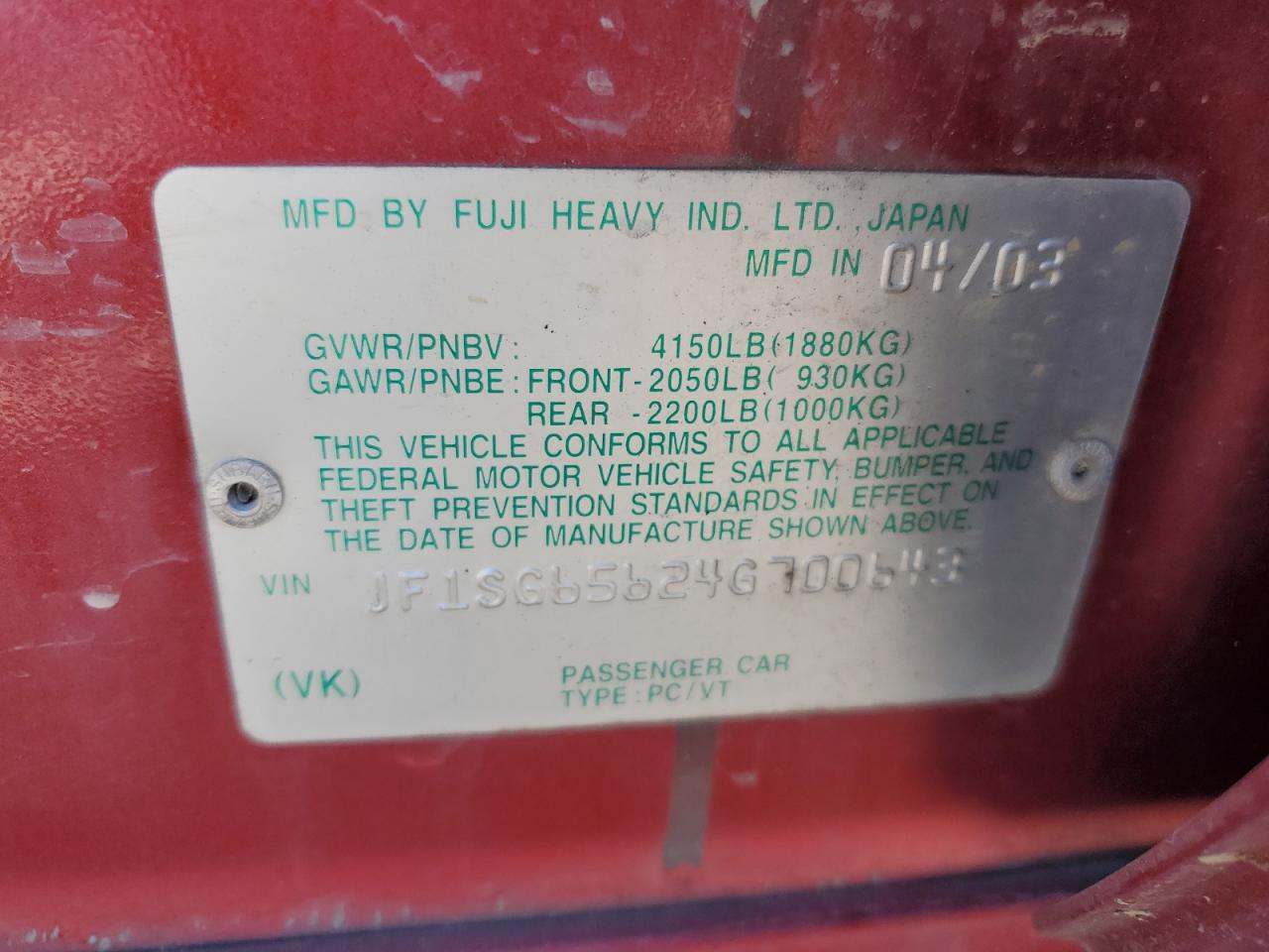 JF1SG65624G700643 2004 Subaru Forester 2.5Xs