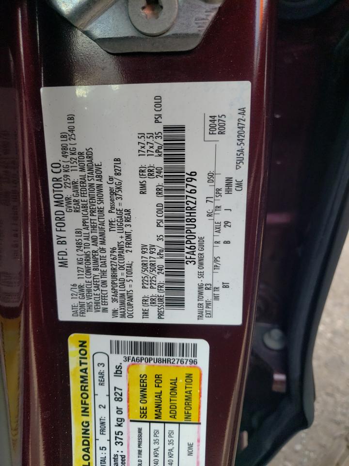 3FA6P0PU8HR276796 2017 Ford Fusion Se Phev