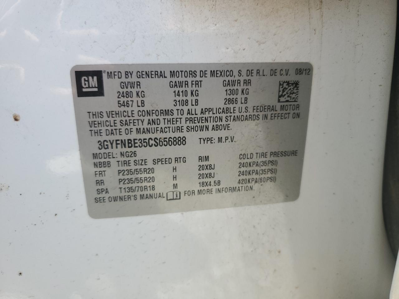 3GYFNBE35CS656888 2012 Cadillac Srx Performance Collection