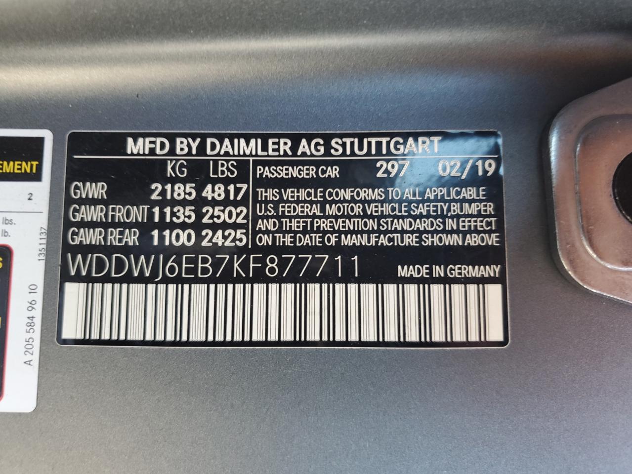 WDDWJ6EB7KF877711 2019 Mercedes-Benz C 43 Amg