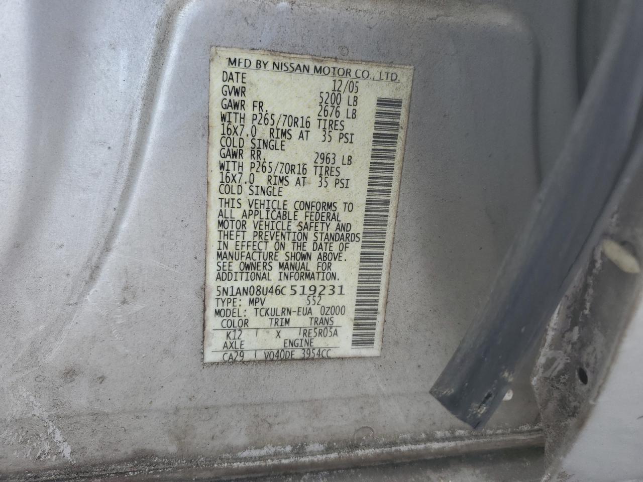 5N1AN08U46C519231 2006 Nissan Xterra Off Road