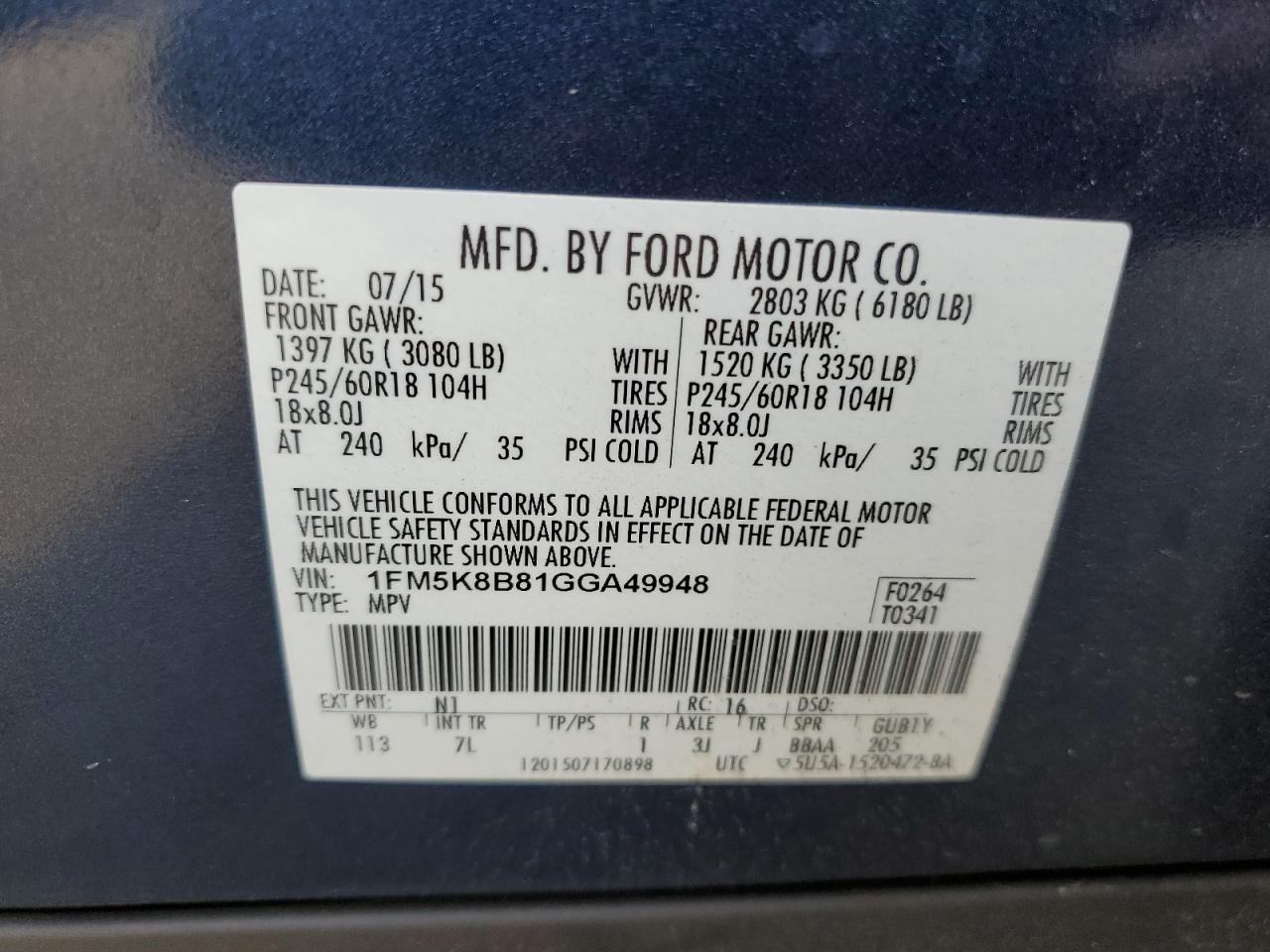 1FM5K8B81GGA49948 2016 Ford Explorer