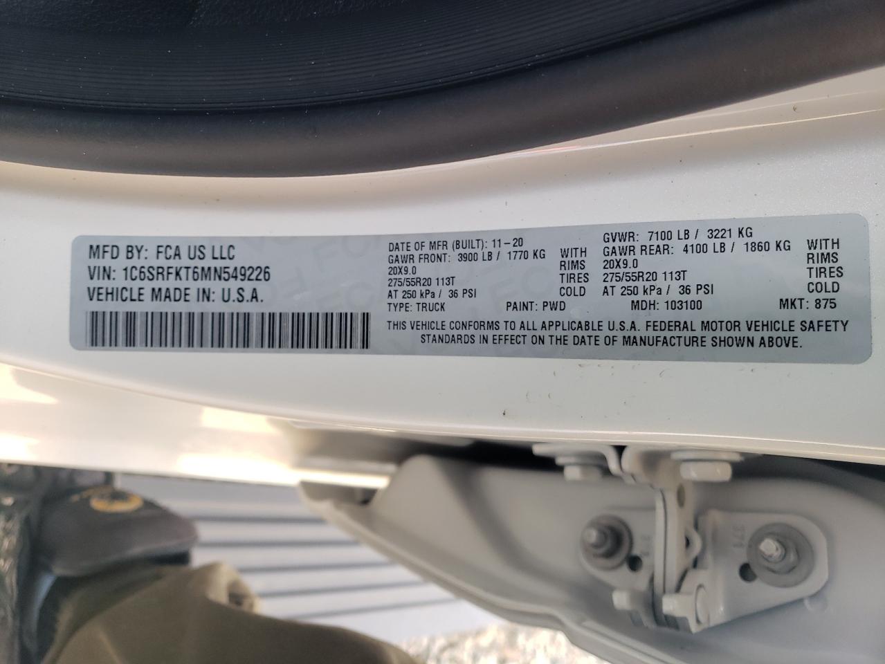 1C6SRFKT6MN549226 2021 Ram 1500 Longhorn