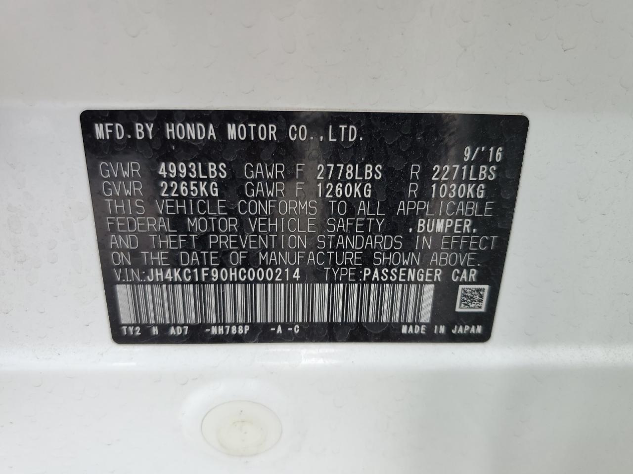 JH4KC1F90HC000214 2017 Acura Rlx Advance