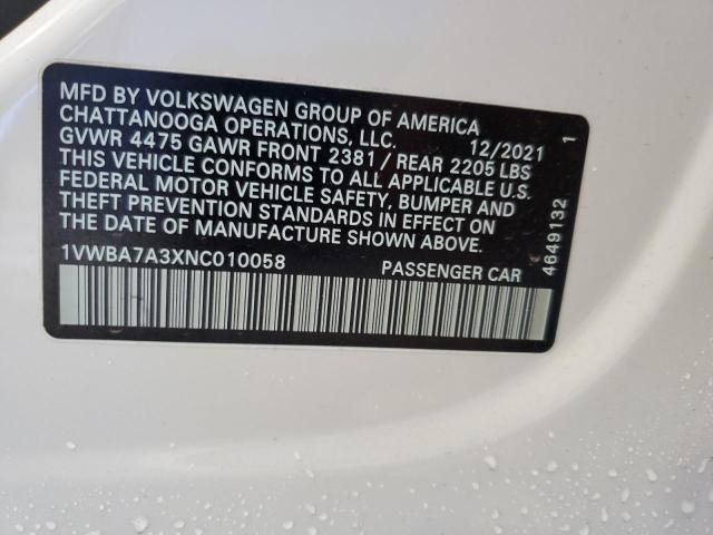 2022 VOLKSWAGEN PASSAT LIM - 1VWBA7A3XNC010058