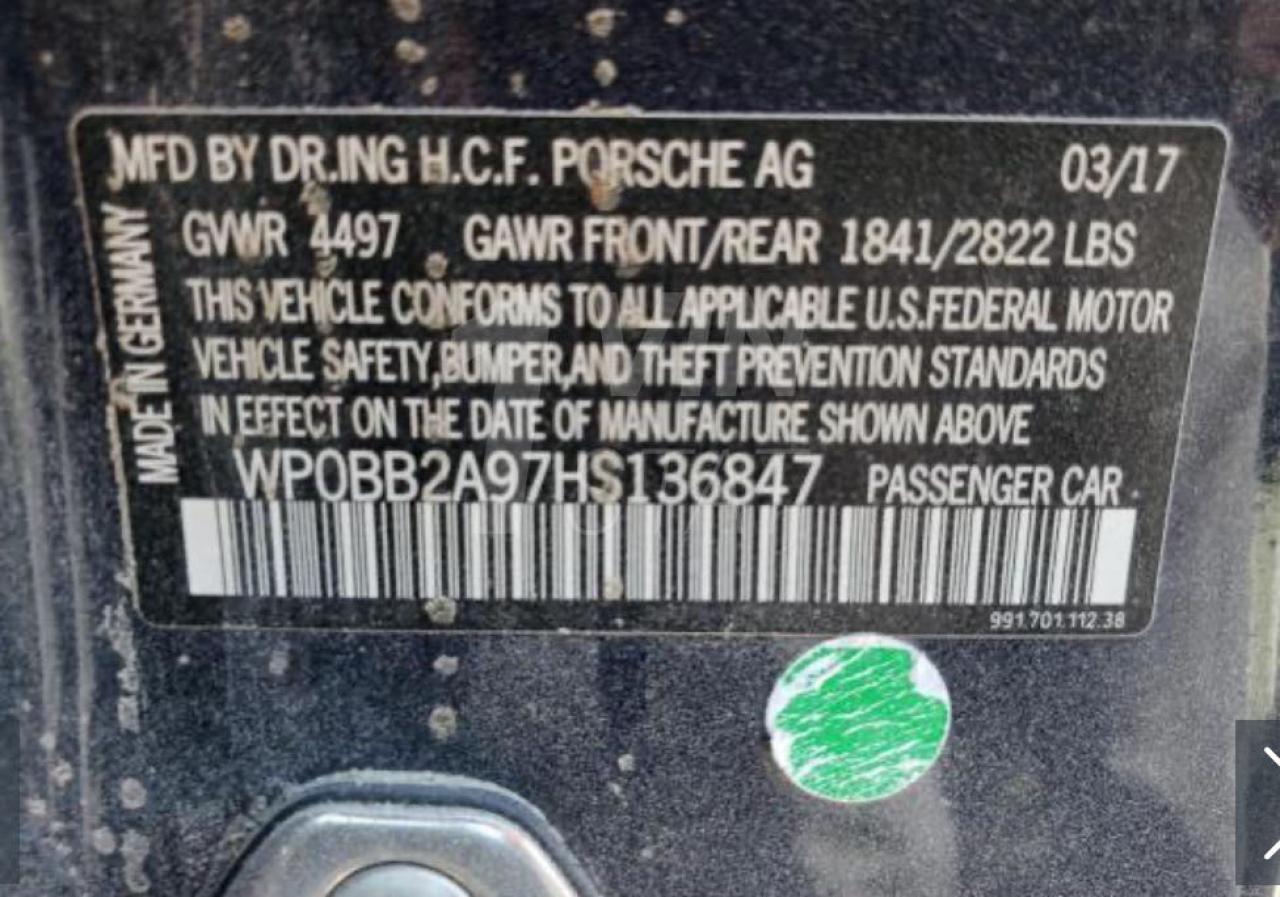 WP0BB2A97HS136847 2017 Porsche 911 Targa S