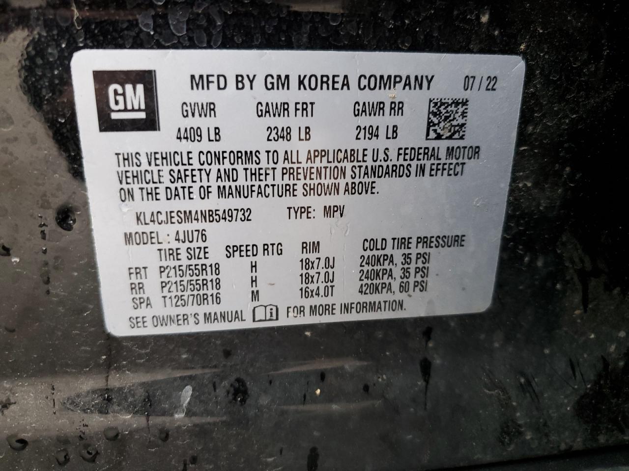 KL4CJESM4NB549732 2022 Buick Encore Preferred