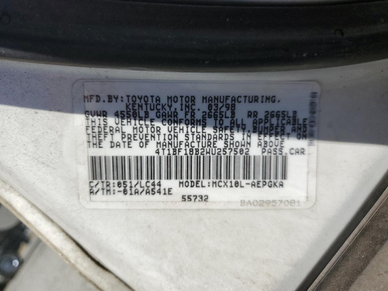 4T1BF18B2WU257502 1998 Toyota Avalon Xl