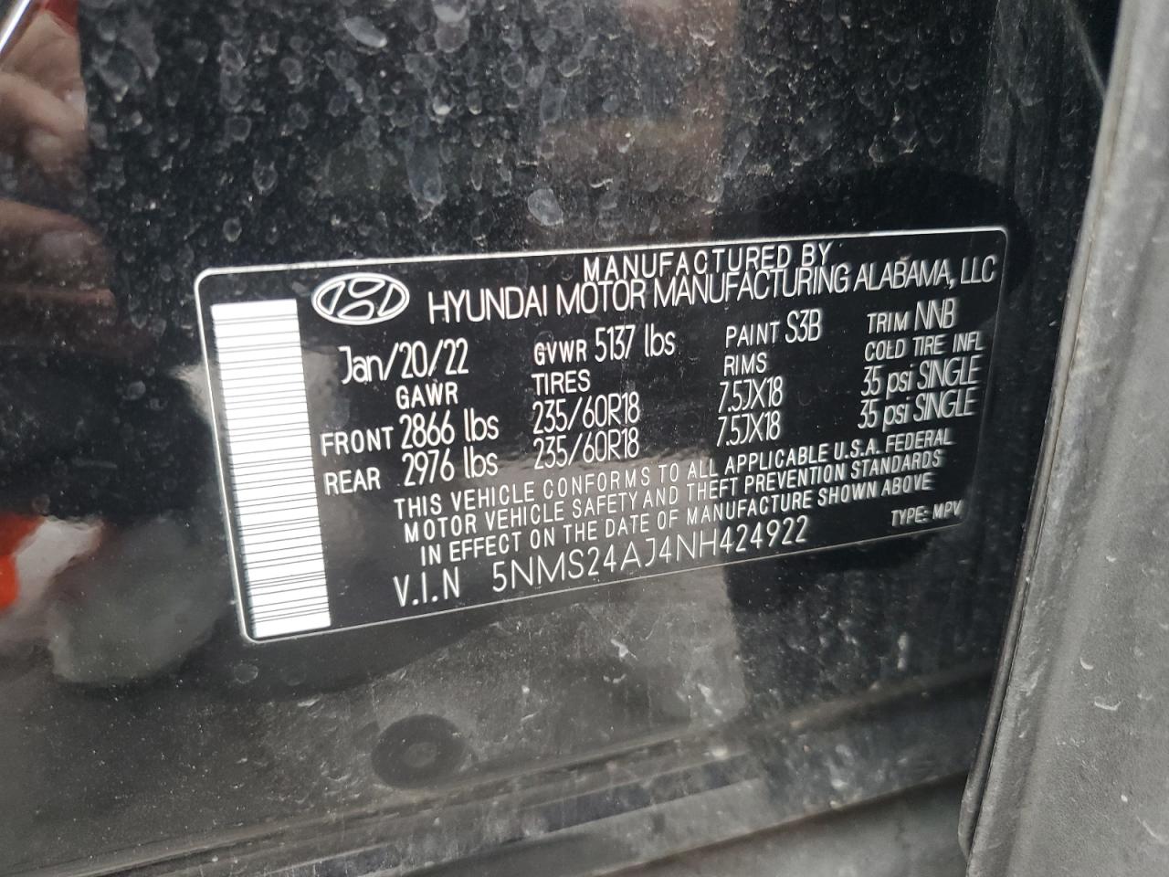 5NMS24AJ4NH424922 2022 Hyundai Santa Fe Sel